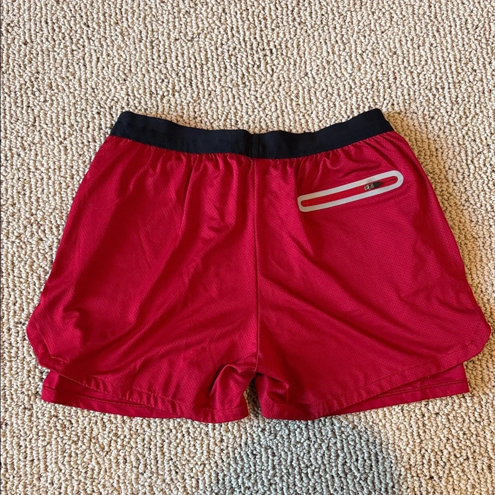 YoungLA Mens Red 5” Athletic Shorts with Liner - Picture 3 of 4